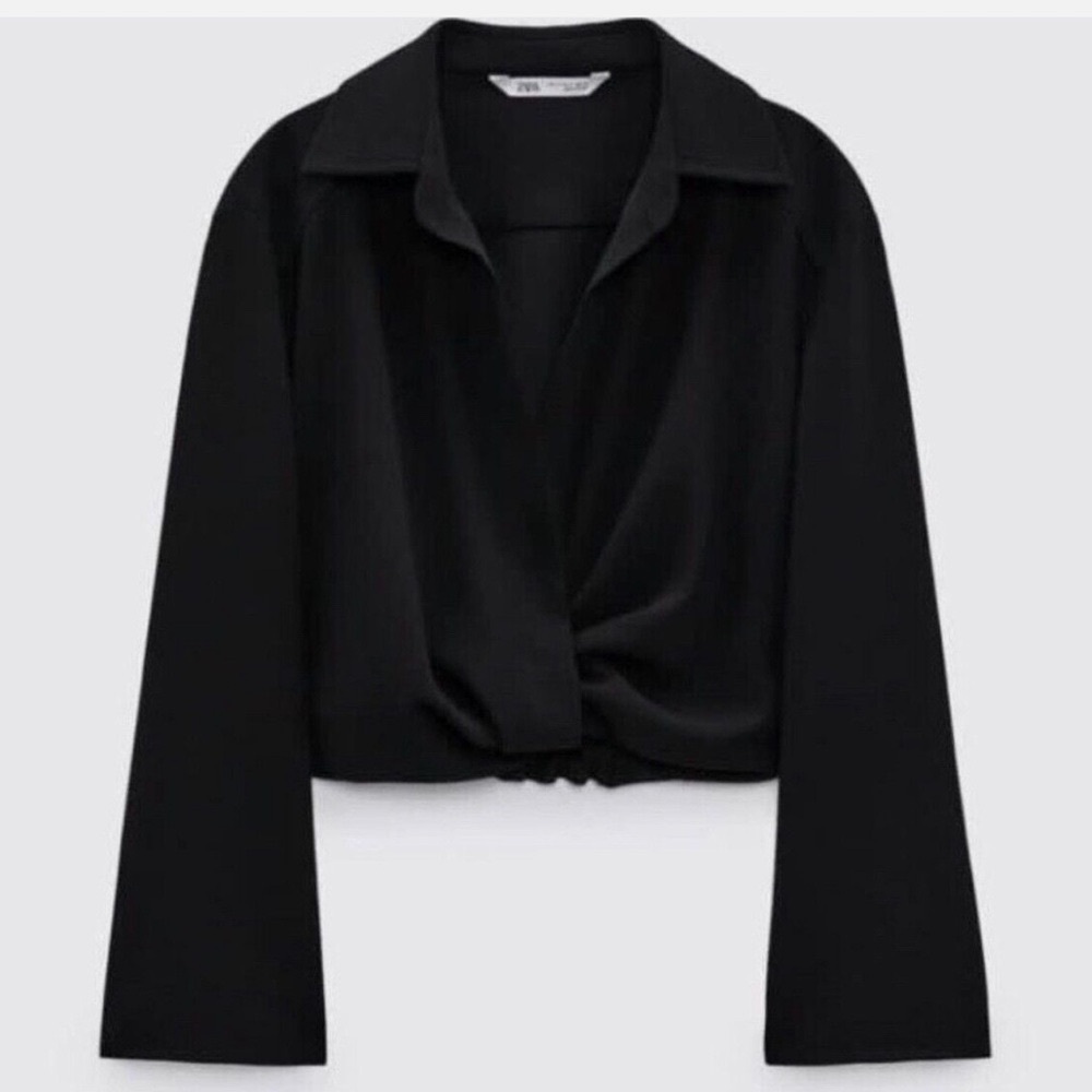 NWT ZARA PLEATED CROP TOP, Black, Size XXL